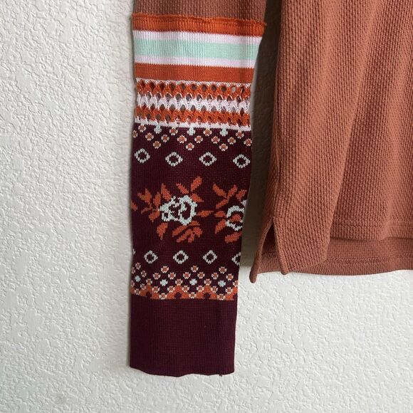 Free People Mikah Layering Cuff Autumn Combo Shirt V-neck Boho Fall Small k16 - Picture 5 of 10